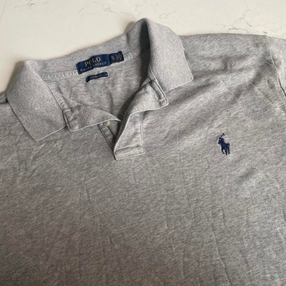 Polo Ralph Lauren Men's XL Gray Custom Fit Short‎ Sleeve Polo Shirt Blue Pony